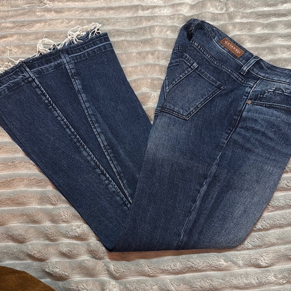 Shyanne Blue Flare Jeans with Frayed Hem